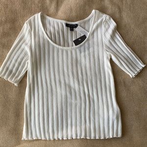 Topshop / White Ribbed Short Sleeve Top